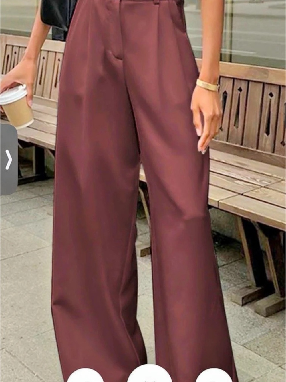 Commense Woven Solid Wide Leg Trousers Burgundy